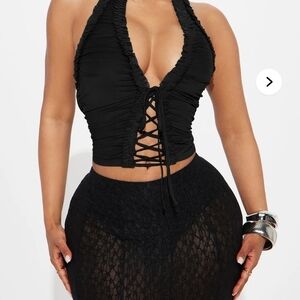 Fashion Nova Black Lace-Up Halter Top